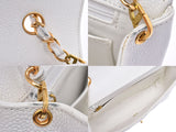 Chanel Diana Matrasse Chain Shoulder Bag White GP Metallic Ladies Caviar Skin AB Rank CHANEL Used Ginzo