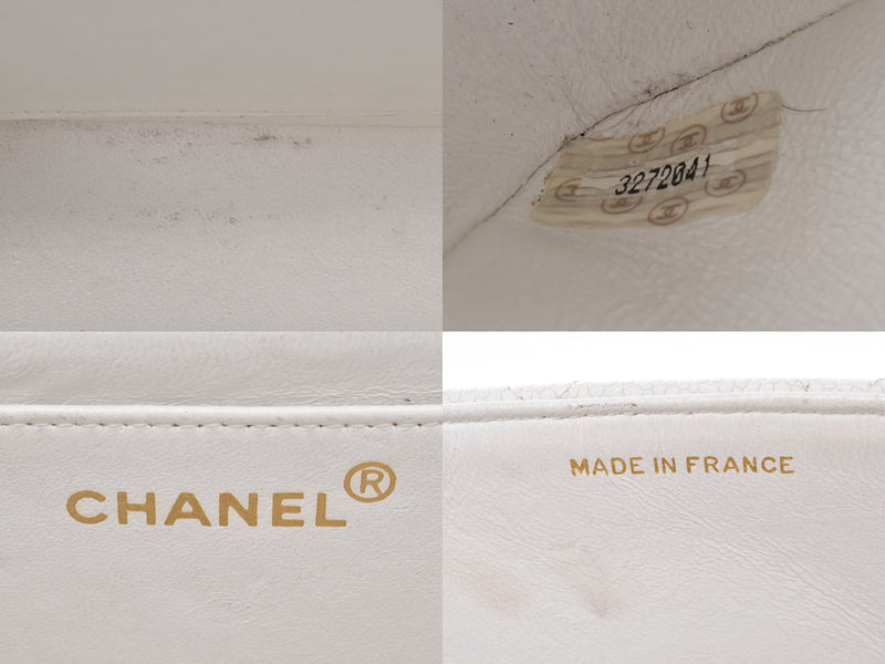 Chanel Diana Matrasse Chain Shoulder Bag White GP Metallic Ladies Caviar Skin AB Rank CHANEL Used Ginzo