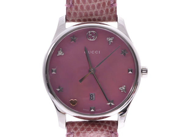 GUCCI Gucci G Timeless 126.5 Ladies SS/Leather Watch Quartz Pink Shell Dial A Rank Used Ginzo