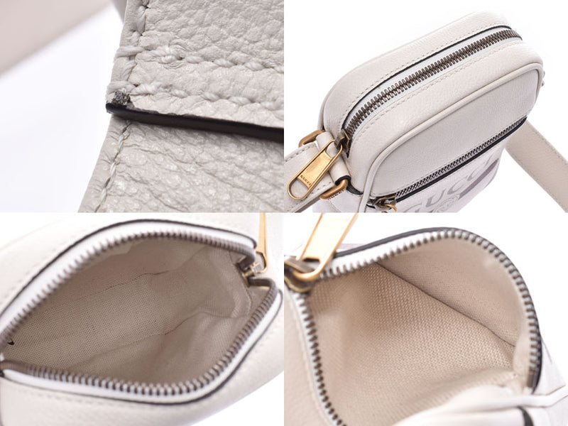 Gucci Print Shoulder Bag White G Metal Fittings Men's Women's Leather Shin-Do Beauty GUCCI Used Ginzo