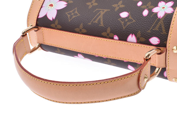 Louis Vuitton monogram cherry blossom sack retro brown / pink M92013 ladies genuine leather handbags a rank LOUIS VUITTON used silver