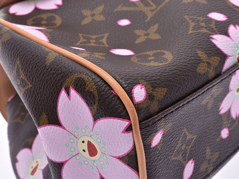 Louis Vuitton monogram cherry blossom sack retro brown / pink M92013 ladies genuine leather handbags a rank LOUIS VUITTON used silver