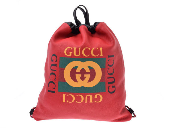 GUCCI Gucci 牵引字符串手提包 2WAY 红色 494053 中性皮革背包日包 A 级二手银藏