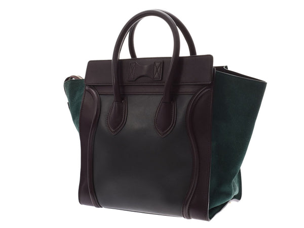 Celine Luggage Mini Dark Brown/Khaki/Green Women's Calf/Suede Handbag AB Rank CELINE Used Ginzo