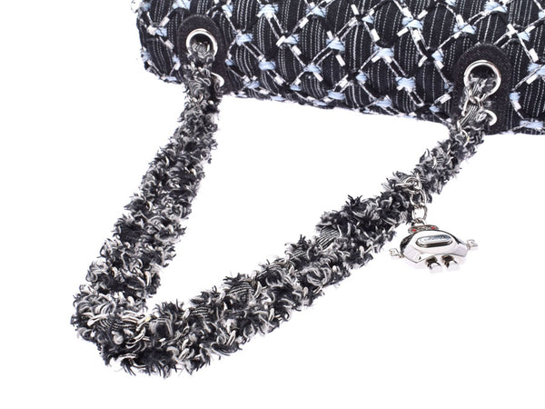Chanel Chain Shoulder Bag Black/White/Light Blue Robot Charm Ladies Cotton AB Rank CHANEL Gala Used Ginzo