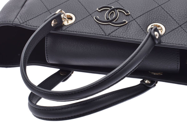 Chanel Matrasse 2WAY Chain Tote Bag Black Ladies Calf Shindo Good Condition CHANEL Box Gala Used Ginzo