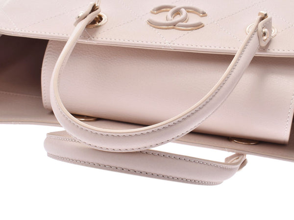 Chanel Matrasse 2WAY Chain Tote Bag Pink Beige Ladies Calf Shindo Good Condition CHANEL Gala Used Ginzo