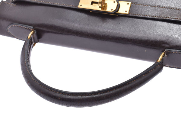 Hermes Kelly 32 in-sewn brown G metal fittings ○L engraved ladies BOX calf handbag C rank HERMES used silver warehouse