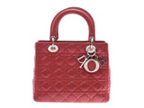 Dior cannage Lady Dior red SV metal fittings ladies lambskin 2WAY handbags a rank CHRISTIAN DIOR used silver