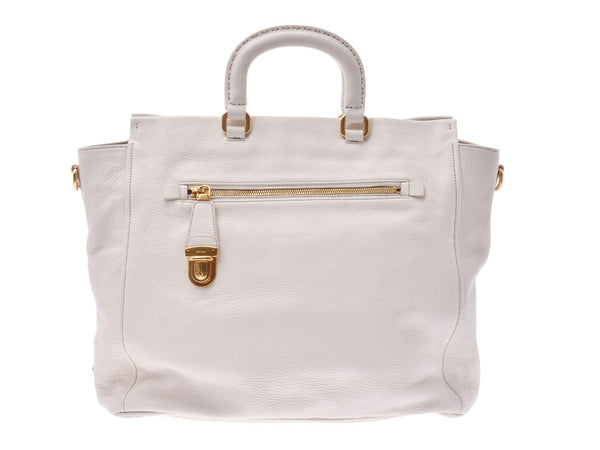 Prada 2WAY Handbag White Ladies Men's Calf Tote Bag AB Rank PRADA With Strap Used Ginzo