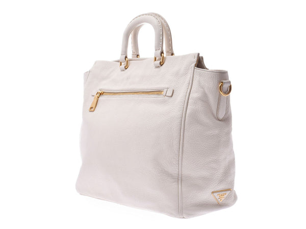 Prada 2WAY Handbag White Ladies Men's Calf Tote Bag AB Rank PRADA With Strap Used Ginzo