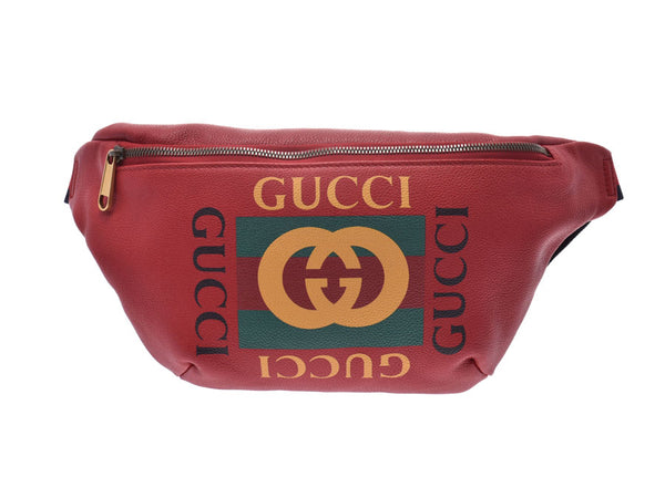 Gucci Gucci print belt bag red 530412 men's lady's calf / canvas body bag A rank beauty product GUCCI used silver storehouse