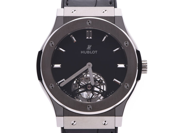 Hublot Classic Fusion Tourbillon Black Dial 505.NX.1170.LR World 99 Limited Men's SS/Leather Hand-wound Watch A Rank Good Condition HUBLOT Box Gala Used Ginzo