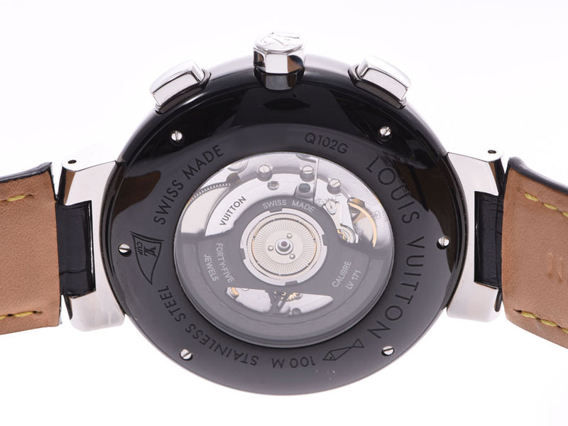 Louis Vuitton tambour regatta Kurono LV cup Q102G men SS/ leather self-winding watch clock A rank beauty product LOUIS VUITTON used silver storehouse