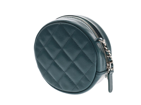 Chanel Matrasse Chain Shoulder Bag Round Type Blue Green Ladies Caviar Skin A Rank Good Condition CHANEL Gala Used Ginzo