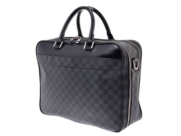 Louis Vuitton graphic overnight black N41004 men's genuine leather business bag B rank LOUIS VUITTON used silver storage