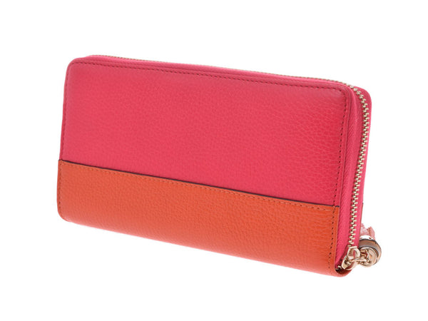 GUCCI Gucci Bicolor Pink/Orange Ladies Calf/Bamboo Wallet Shindo Used Ginzo