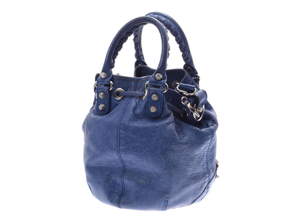 BALENCIAGA Mini Pompon 2WAY Bag Blue Ladies Calf Handbag B Rank Used Ginzo