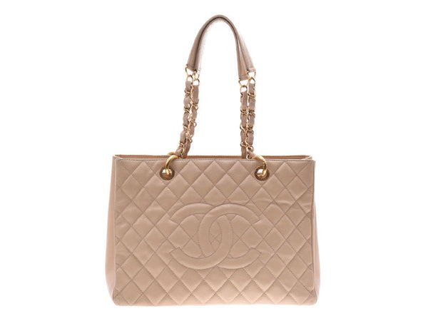CHANEL Chanel matrasche GST tote beige silver metal fittings ladies caviar skin tote bag B rank second-hand silver
