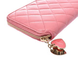 Chanel mattress heart zip zipper purple pink gold metallic ladies lambskin Long Wallet B