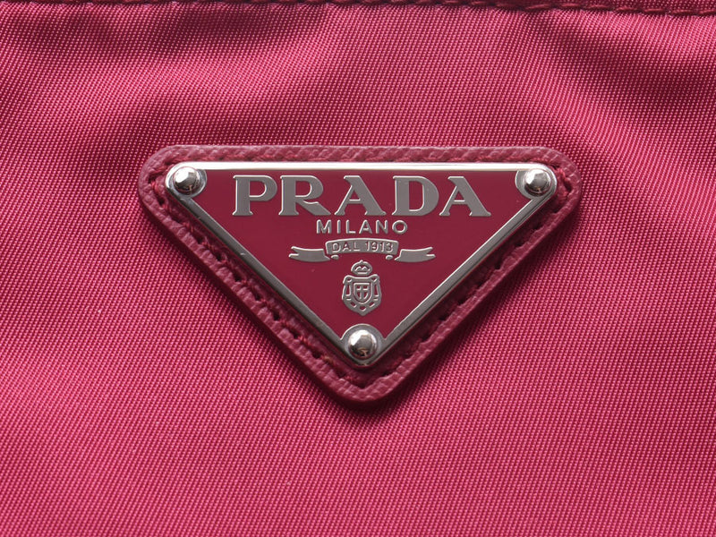 普拉达普拉达2way手提袋出口粉红色BR5137女士尼龙手提包a级用银