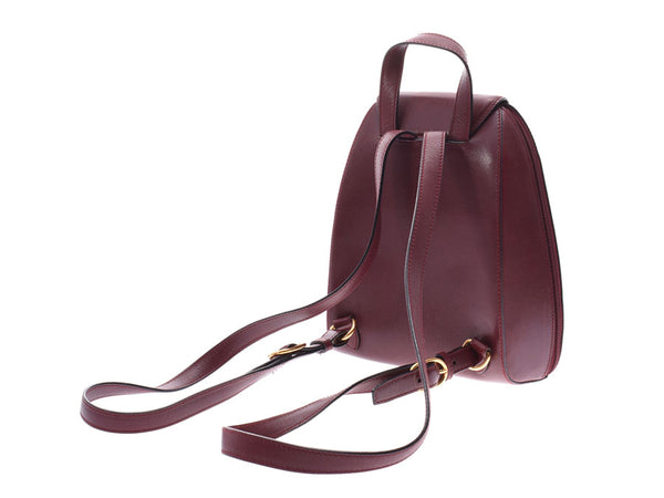Cartier mast rucksack Bordeaux Lady's leather backpack AB rank CARTIER used silver storehouse