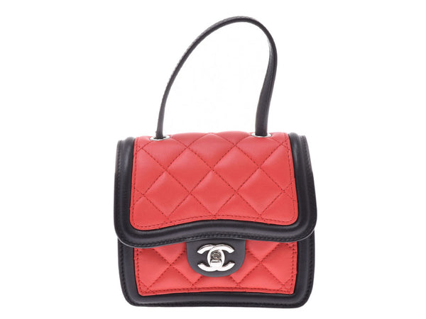 CHANEL Chanel mini-matelasse tricolor (red / black / white) silver metal fittings Lady's lambskin shoulder bag A rank used silver storehouse