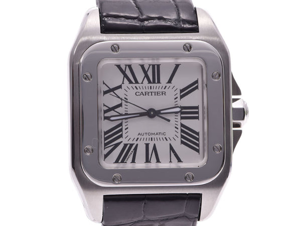 Cartier Santos 100MM White Dial Men's SS/Leather Automatic Winding Watch A Rank CARTIER Box Gala Used Ginzo