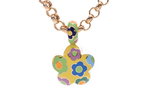 Ponte Vecchio floral motif necklace ladies YG / enamel 67.4 G A Rank PONTE VECCHIO used silver stock