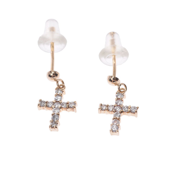 Other cross motif diamond 0.10/0.10ct unisex K18YG earrings A rank used Ginzo