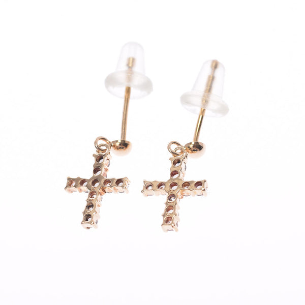 Other cross motif diamond 0.10/0.10ct unisex K18YG earrings A rank used Ginzo