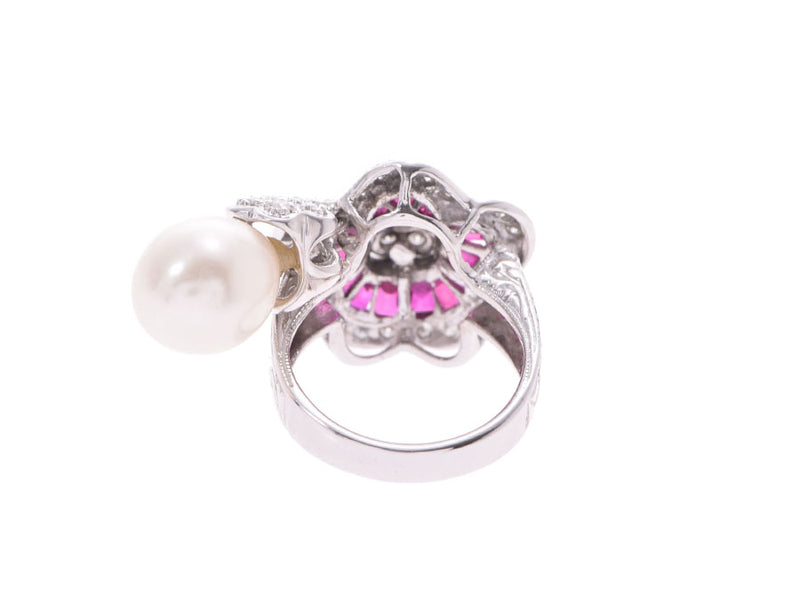 Ring #6 Women's K18WG Pearl Diamond Ruby 8.3g Ring A Rank Beauty UGL Differential Book Used Ginzo
