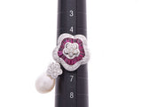 Ring #6 Women's K18WG Pearl Diamond Ruby 8.3g Ring A Rank Beauty UGL Differential Book Used Ginzo