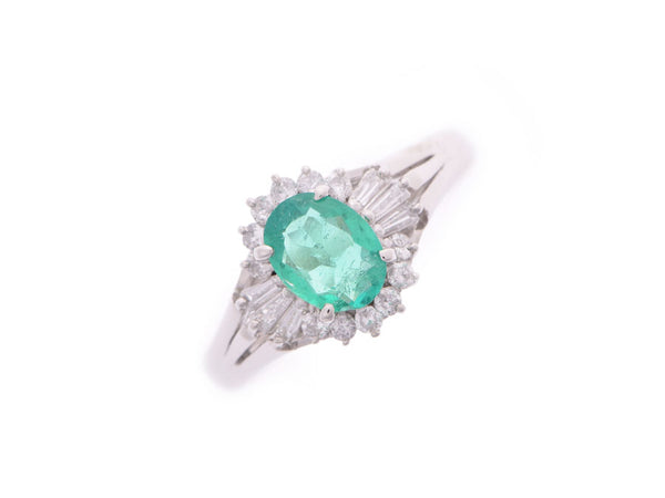 12 ladies PT900 emerald 0.601 CT diamond 0.12CT / 0.17ct 5.2g ring