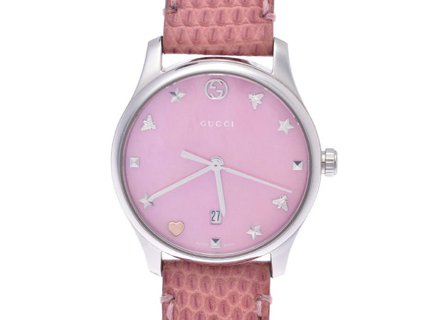 GUCCI Gucci G Timeless 126.5 Boys SS/Leather Watch Quartz Pink Shell Dial A Rank Used Ginzo