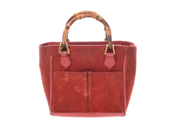 Gucci bamboo mini-2WAY handbag red system Lady's suede B rank GUCCI strap used silver storehouse