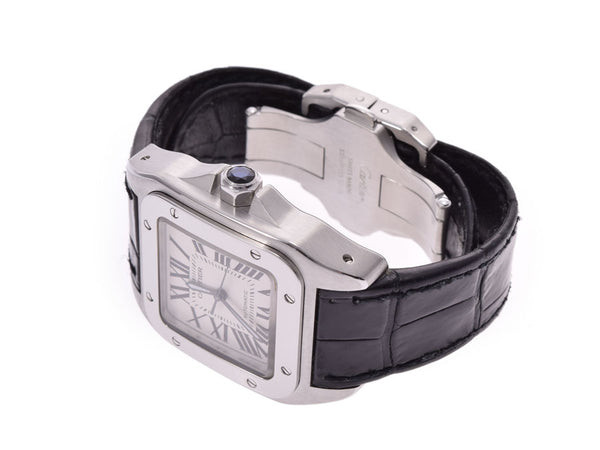 Cartier Santos 100MM white dial men'S SS / leather automatic watch AB rank CARTIER box Galleria used silver stock