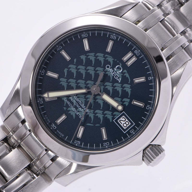 OMEGA オメガ シーマスター ジャックマイヨール 2002年限定 2508.80 ボーイズ SS 腕時計 自動巻き ネイビー文字盤 Aランク 中古 銀蔵