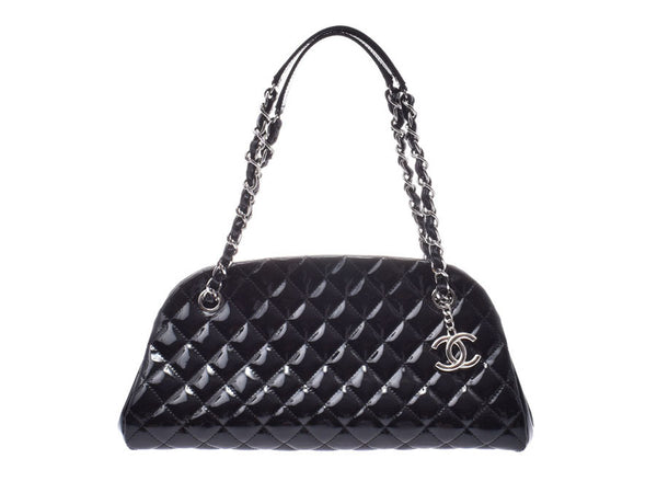 Chanel matelasse bowling bag black SV metal fittings Lady's enamel handbag A rank beauty product CHANEL used silver storehouse