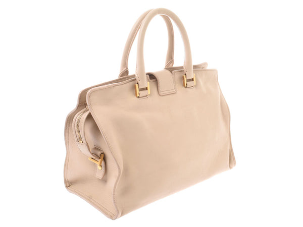 Saint-Lo lamp Chika bus beige Lady's calf 2WAY handbag B rank SAINT LAURENT used silver storehouse