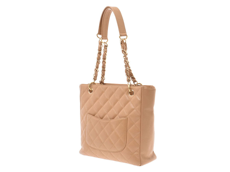 Chanel matelasse PST tote bag beige G metal fittings Lady's caviar skin B rank CHANEL used silver storehouse
