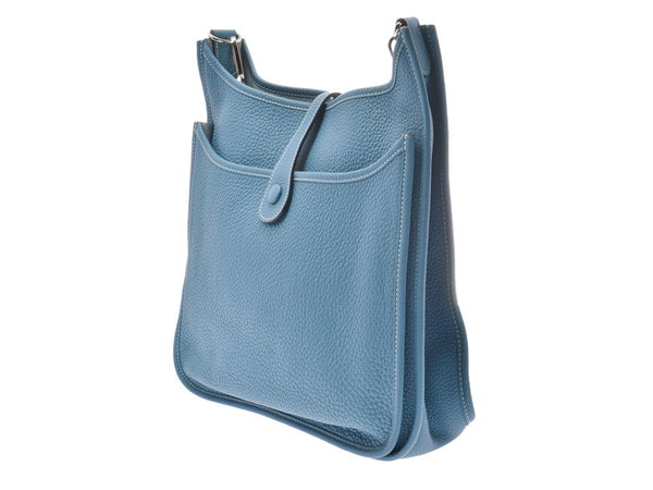 HERMES Evelyn 3 GM Blue Jean silver metal fittings □N engraved (around 2010) Unisex Taurillon Clemence shoulder bag AB rank used Ginzo