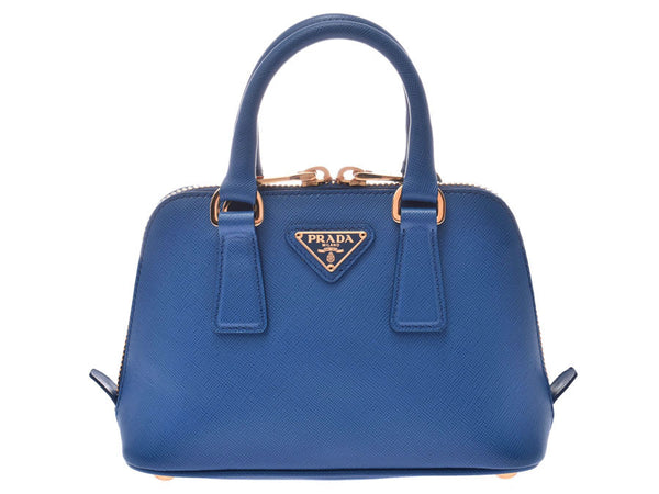 Prada 2WAY mini handbag blue G metal fittings BL0851 Ladies Saffiano A rank PRADA Gala strap used Ginzo