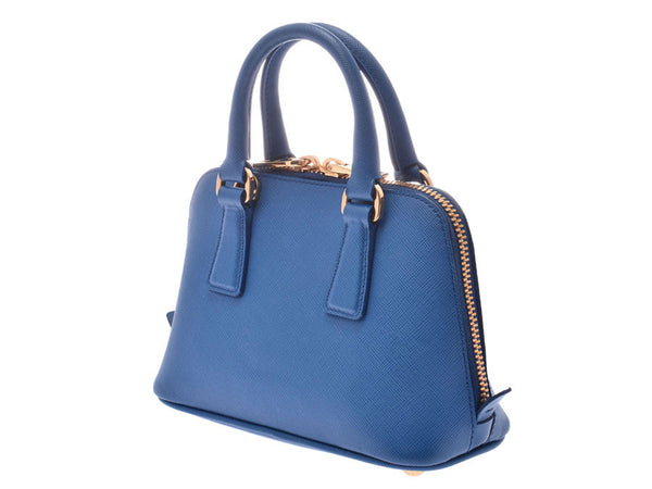 Prada 2WAY mini handbag blue G metal fittings BL0851 Ladies Saffiano A rank PRADA Gala strap used Ginzo