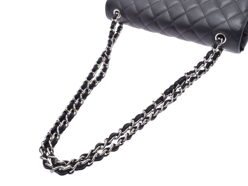 Chanel matelasse chain shoulder bag double-cover black SV metal fittings Lady's caviar skin A rank CHANEL box guarantee used silver storehouse