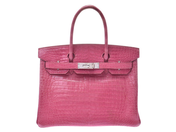 爱马仕爱马仕Birkin30紫红色粉红色银色金属金具K刻(大约2007年)女士porosus手袋B排名二手银