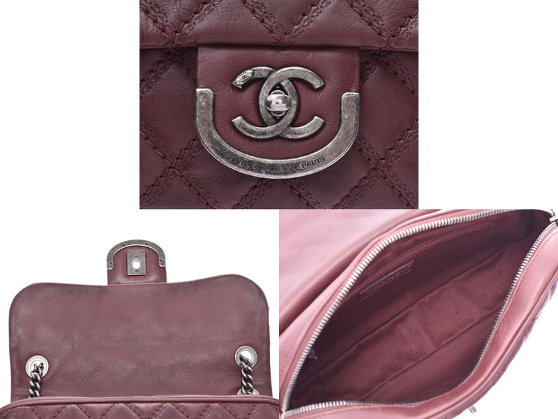 Chanel matelasse chain shoulder bag Bordeaux Lady's calf AB rank CHANEL guarantee used silver storehouse
