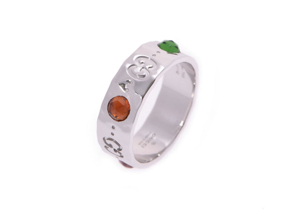 GUCCI Gucci icon ring GG pattern 9 Lady's K18WG/ multi-colored stone ring, ring A rank used silver storehouse