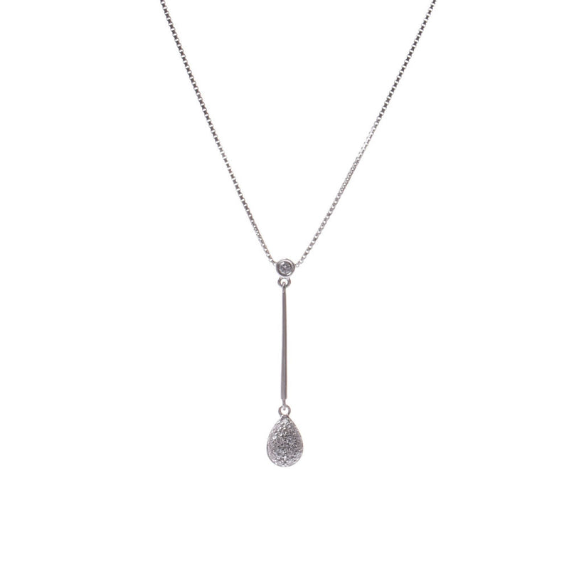 Vertical I Line Ladies K18WG Diamond 0.11ct Necklace A Rank Used Ginzo