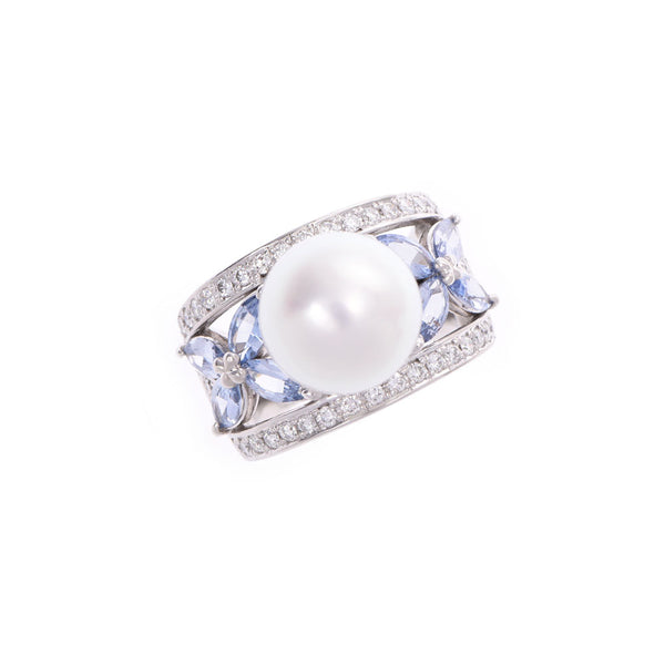 Ladies Sapphire Diamond PT900 Pearl Ring